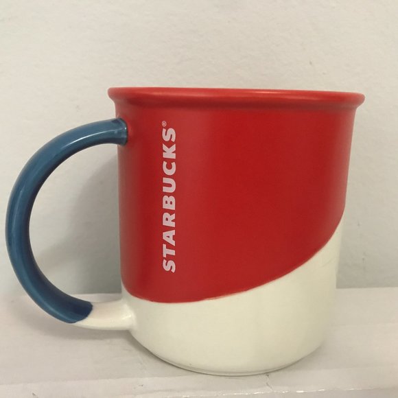 STARBUCKS Mug Colorblock Red Offwhite 2017 Holiday